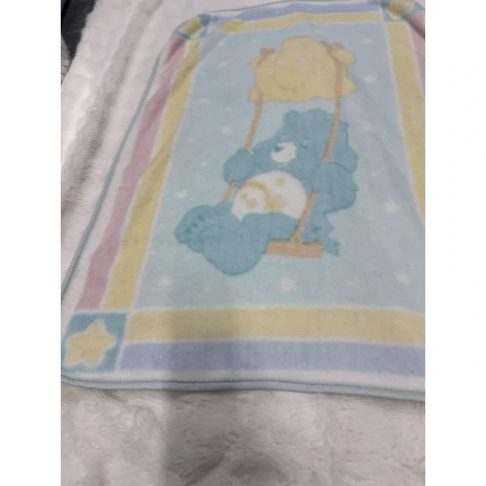 Vtg Care Bears Plush Baby Blanket Bedtime Wish Dream Minky Stars Swing 30x42